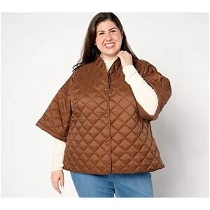 Joan Rivers Quilted 3/4-Sleeve Button Back Detailed Jacket Chocolate XL A655191